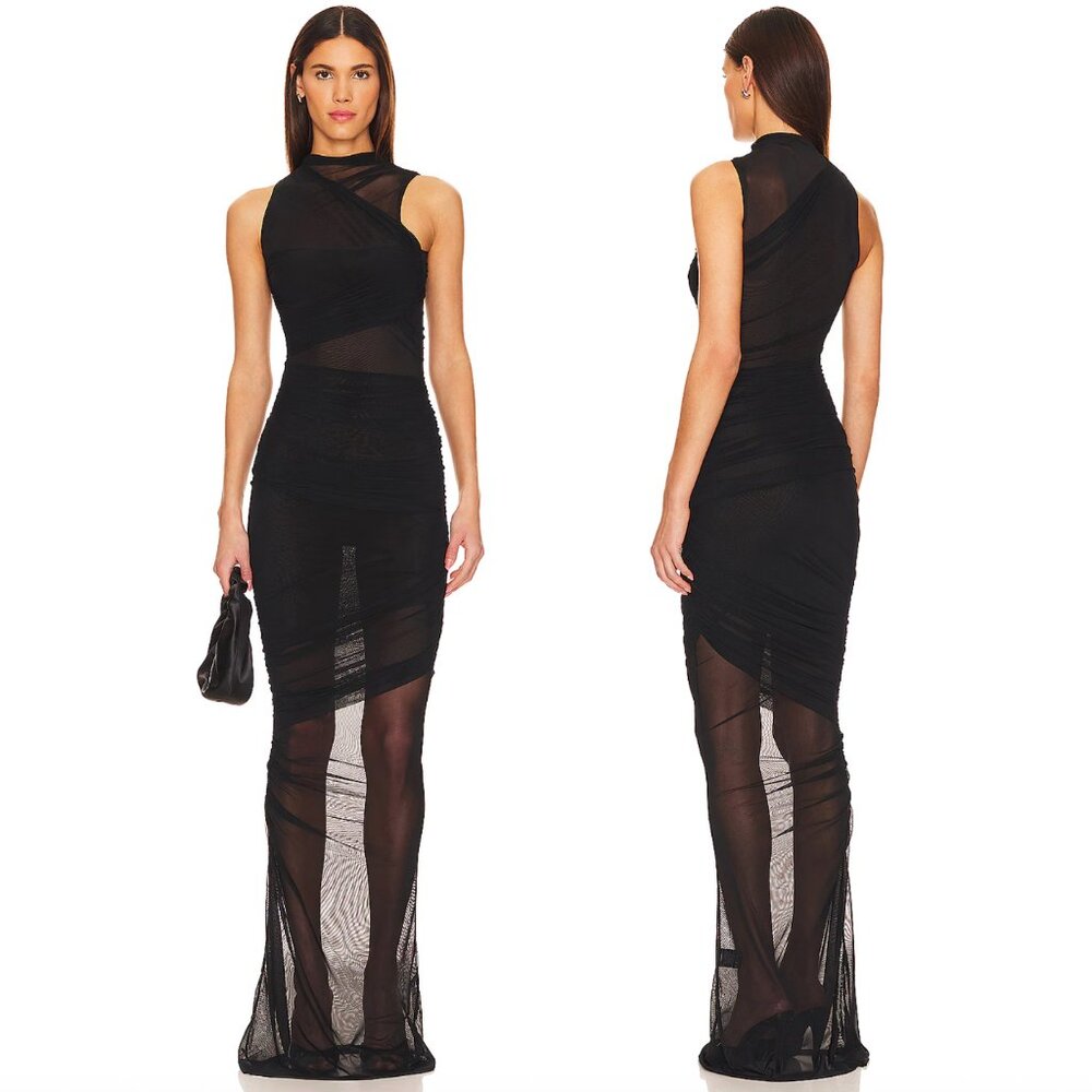 NEW SER.O.YA Ronnie Maxi Dress in Black Sheer Mesh Small S